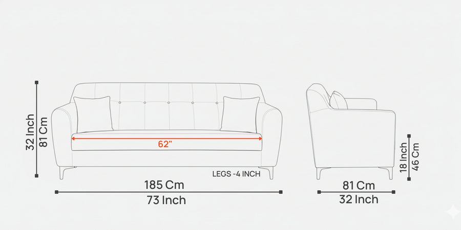 Melaan Fabric 3 Seater Sofa In Bold Yellow Colour - Febonic Living