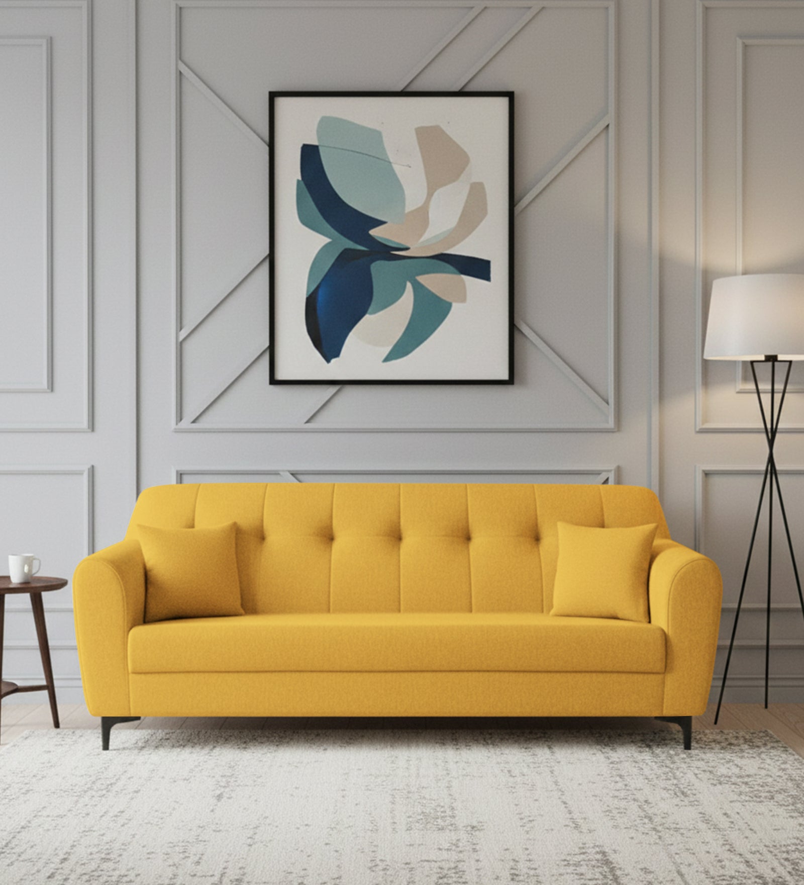 Melaan Fabric 3 Seater Sofa In Bold Yellow Colour