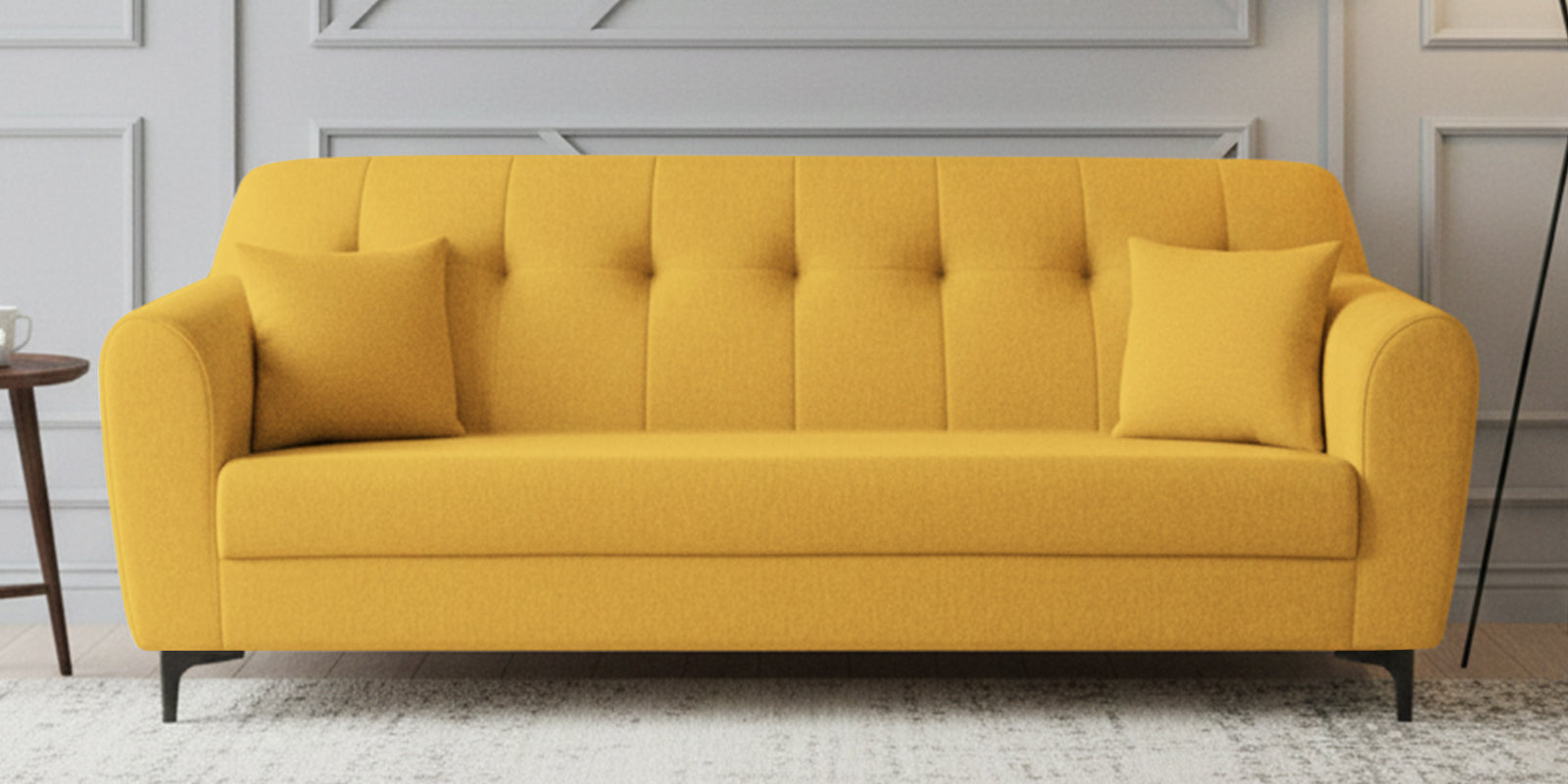 Melaan Fabric 3 Seater Sofa In Bold Yellow Colour