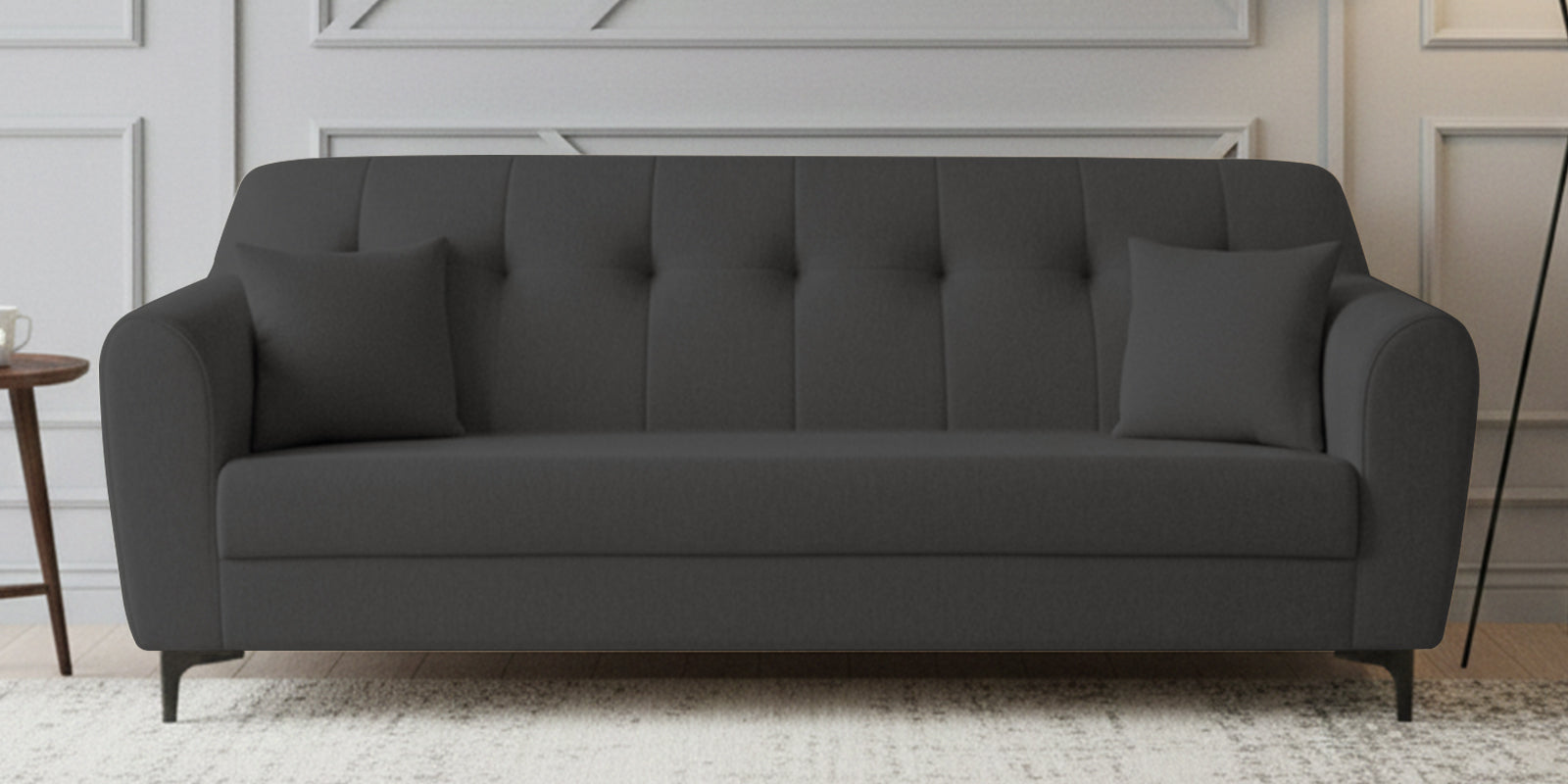 Melaan Fabric 3 Seater Sofa In Charcoal Grey Colour