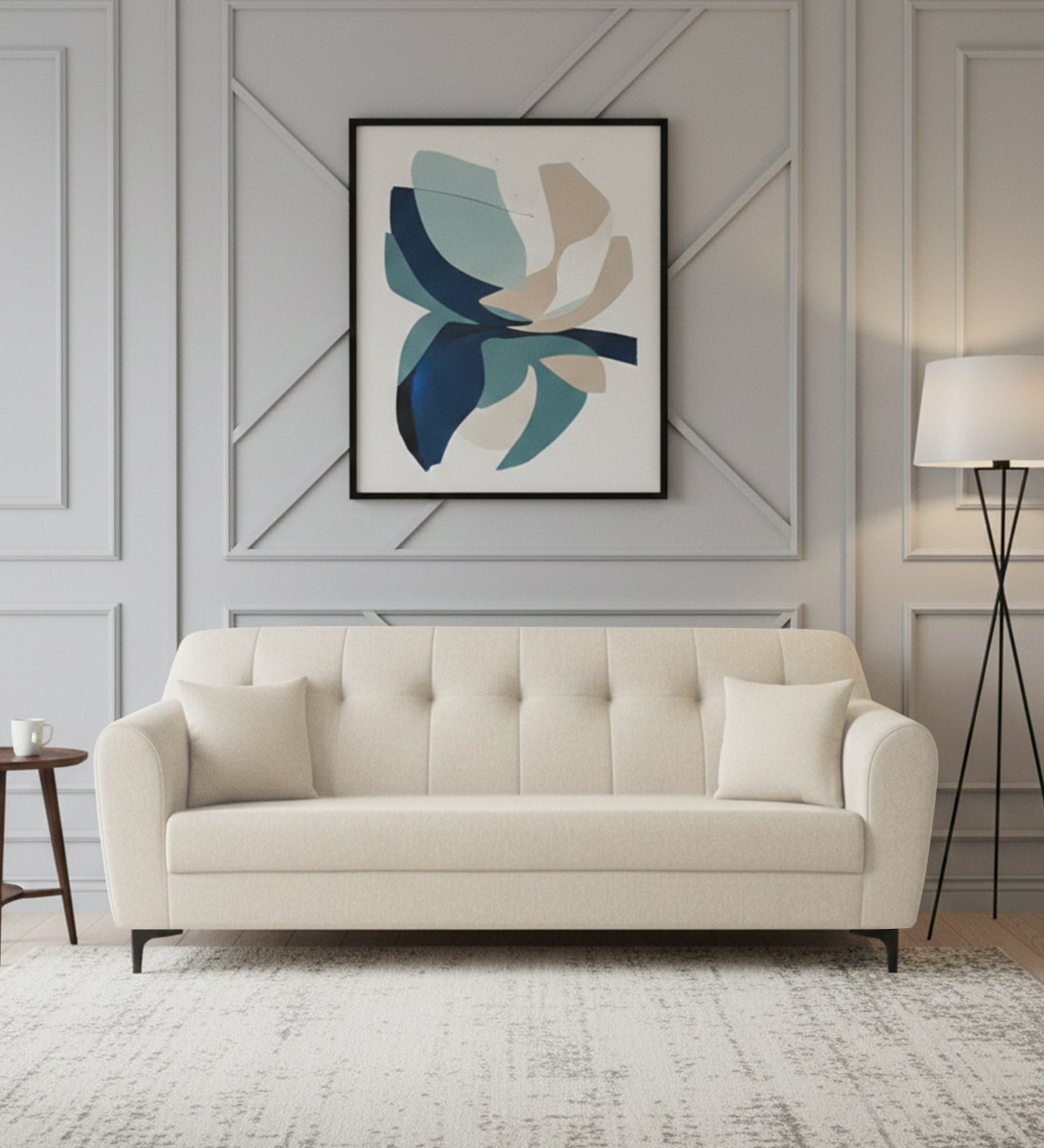 Melaan Fabric 3 Seater Sofa In Ivory Cream Colour