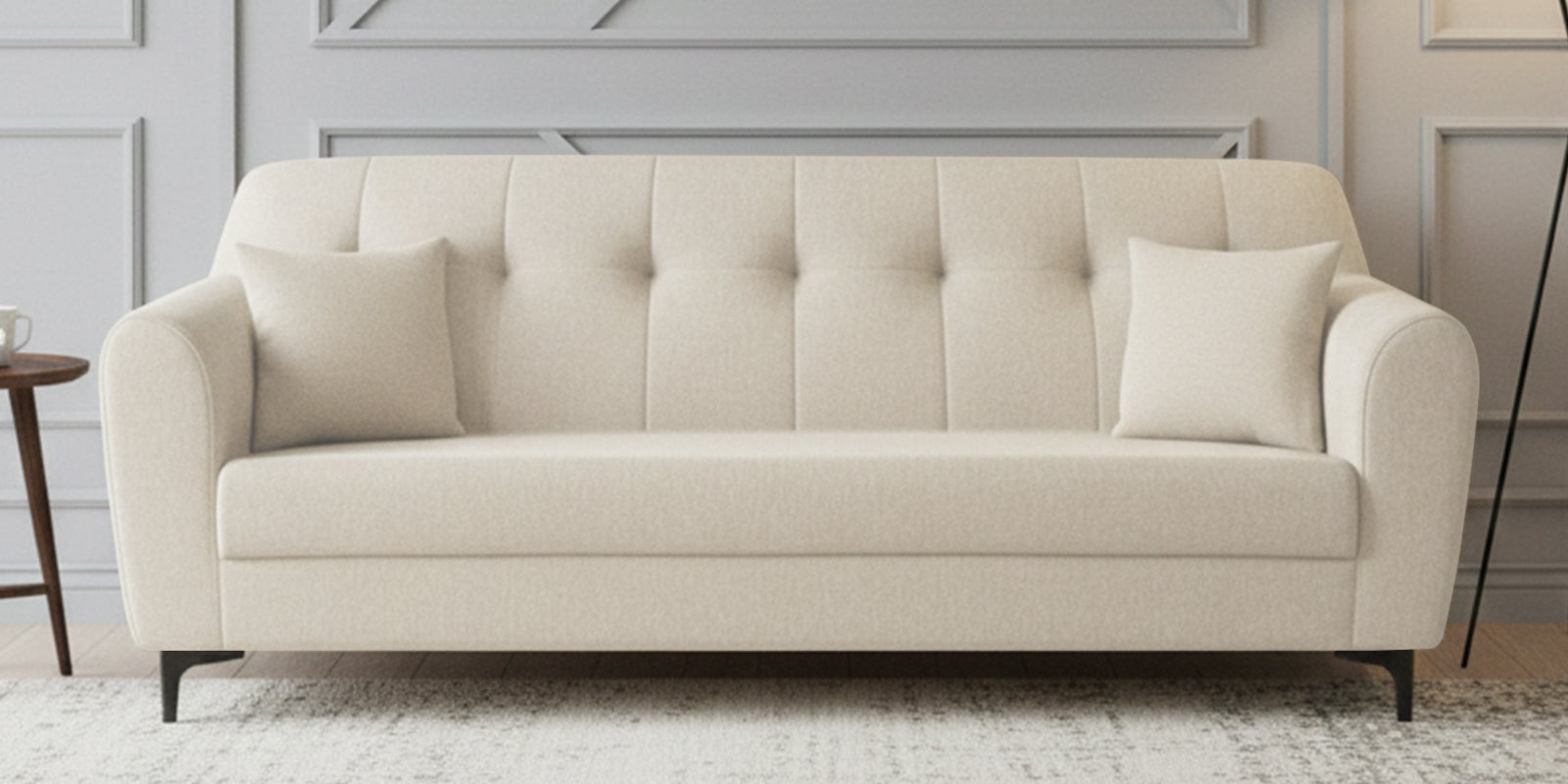 Melaan Fabric 3 Seater Sofa In Ivory Cream Colour