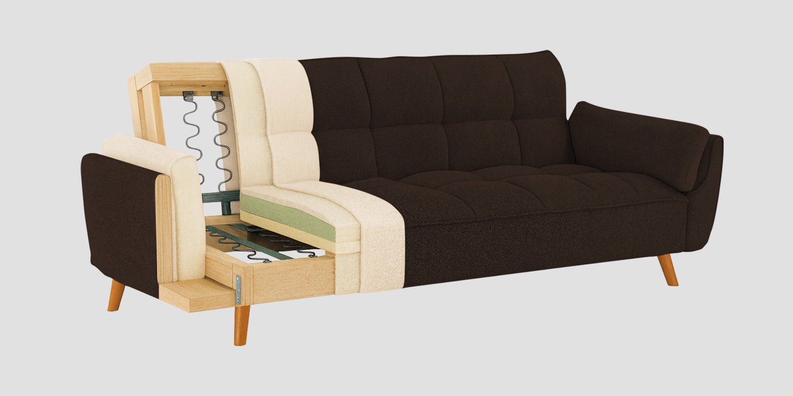 Melano Fabric 3 Seater Convertible Sofa Cum Bed In Cidar Brown Colour