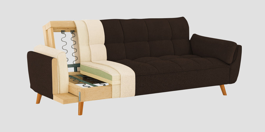 Melano Fabric 3 Seater Convertible Sofa Cum Bed In Cidar Brown Colour - Febonic Living