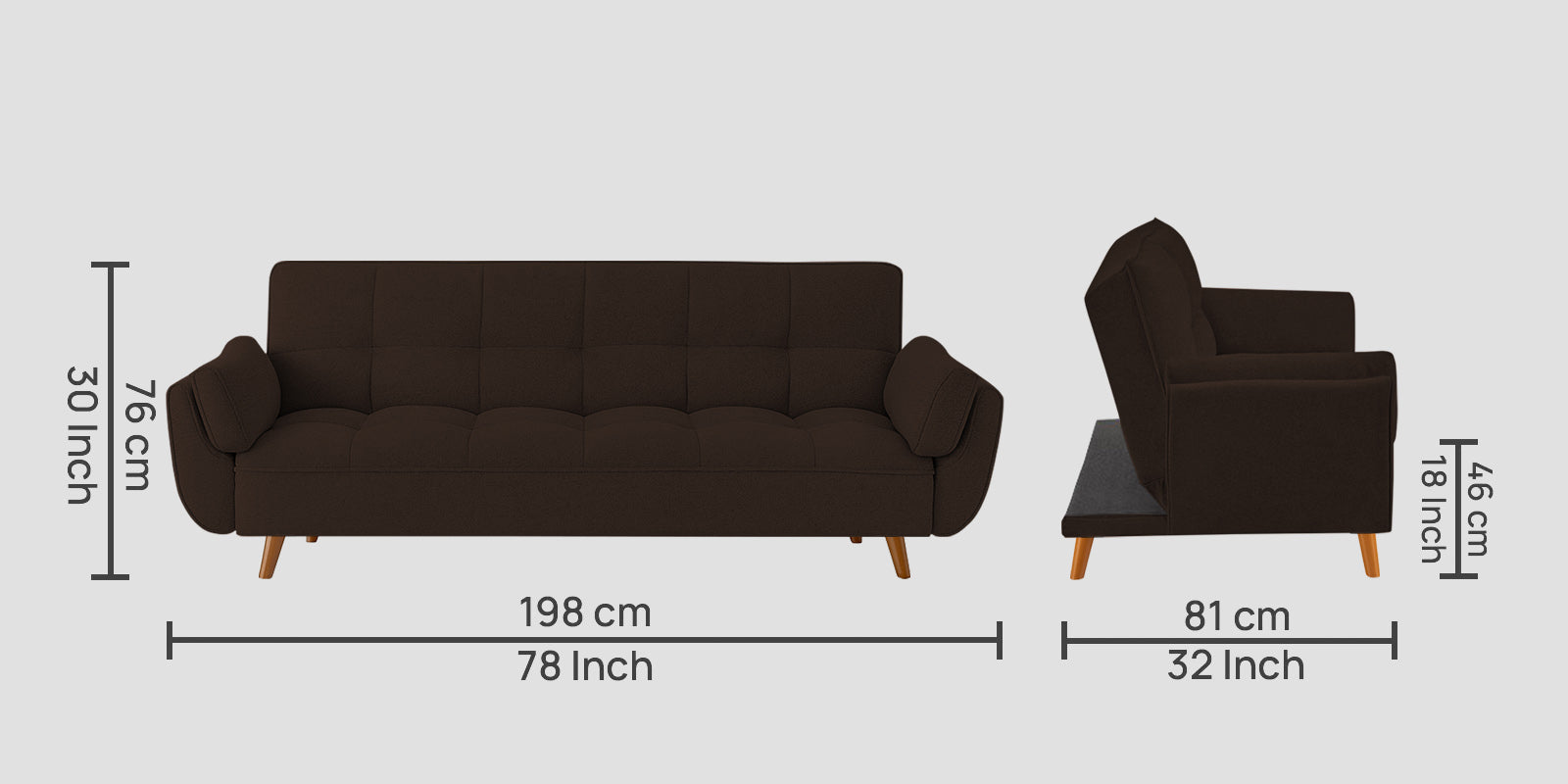 Melano Fabric 3 Seater Convertible Sofa Cum Bed In Cidar Brown Colour
