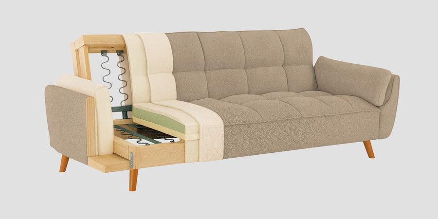 Melano Fabric 3 Seater Convertible Sofa Cum Bed In Olive Beige Colour - Febonic Living