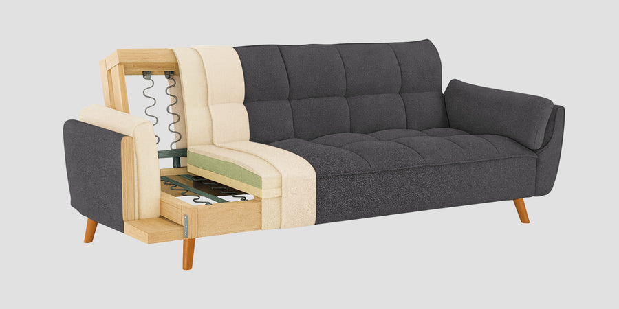 Melano Fabric 3 Seater Convertible Sofa Cum Bed In Sudo Grey Colour - Febonic Living
