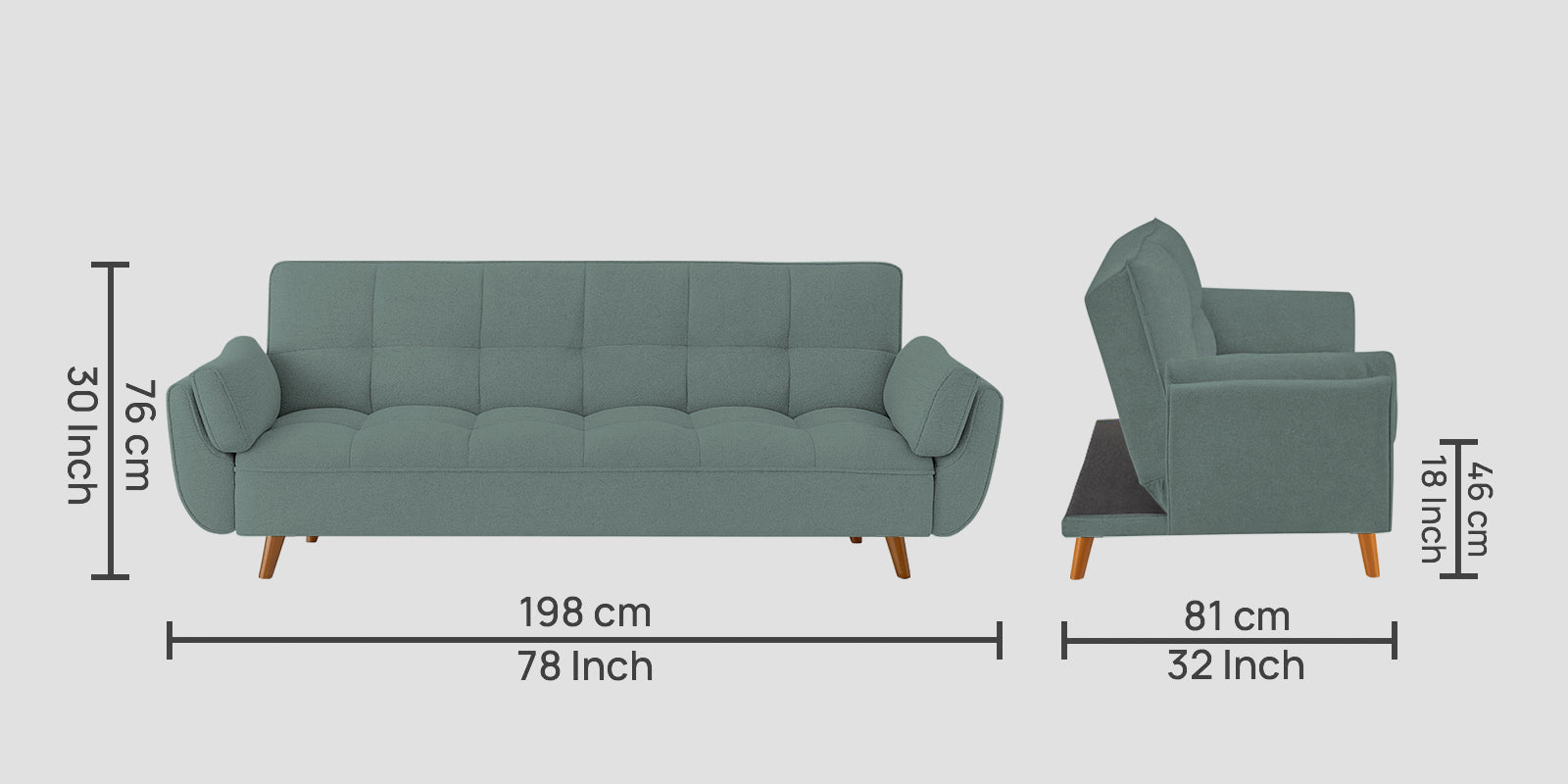 Melano Fabric 3 Seater Convertible Sofa Cum Bed In Suka Blue Colour