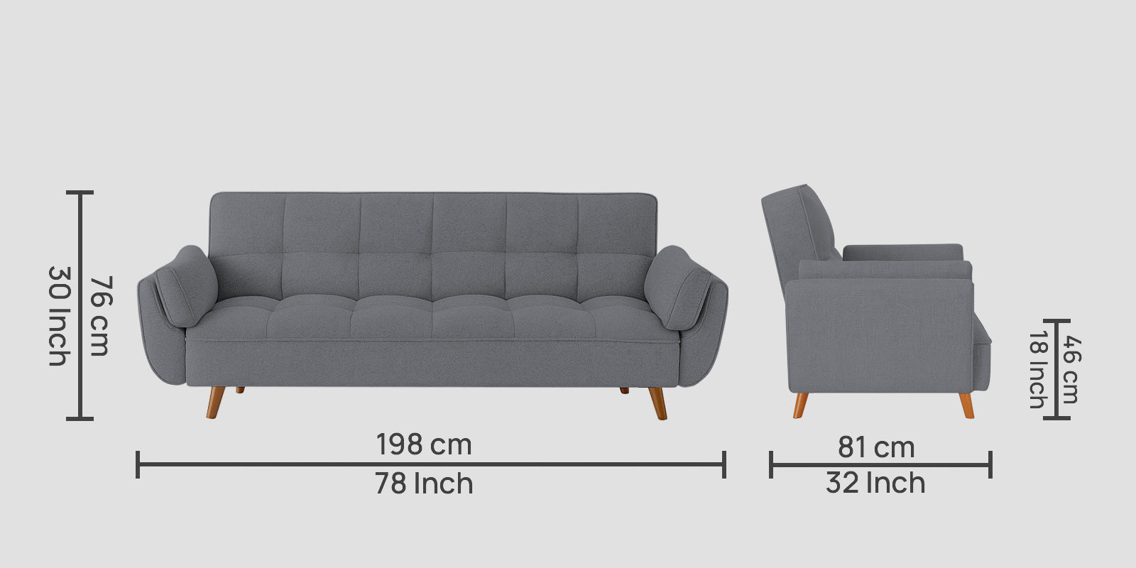 Melano Fabric 3 Seater Sofa In Chalk Grey Colour