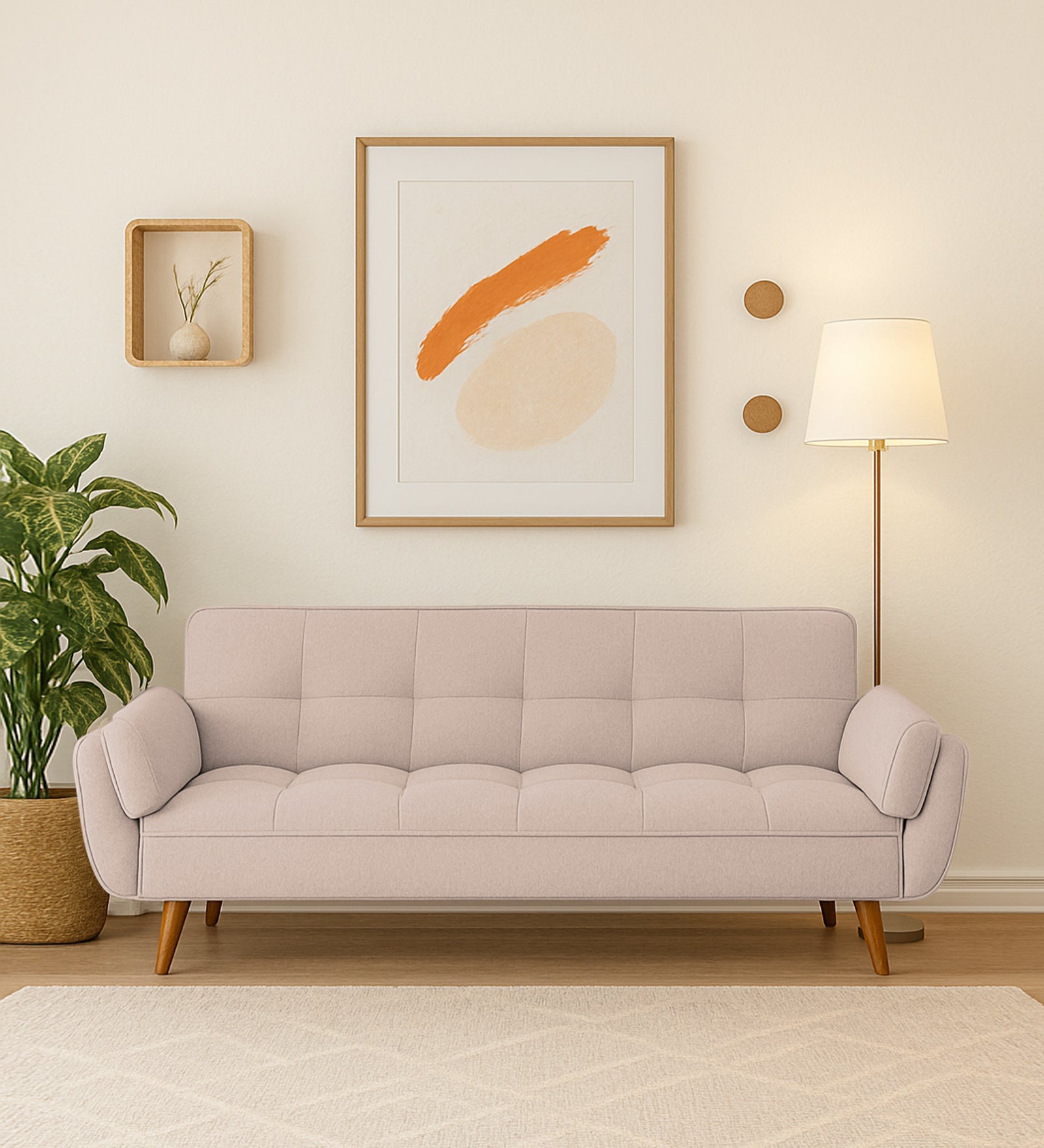 Melano Fabric 3 Seater Sofa In Maple Cream Colour