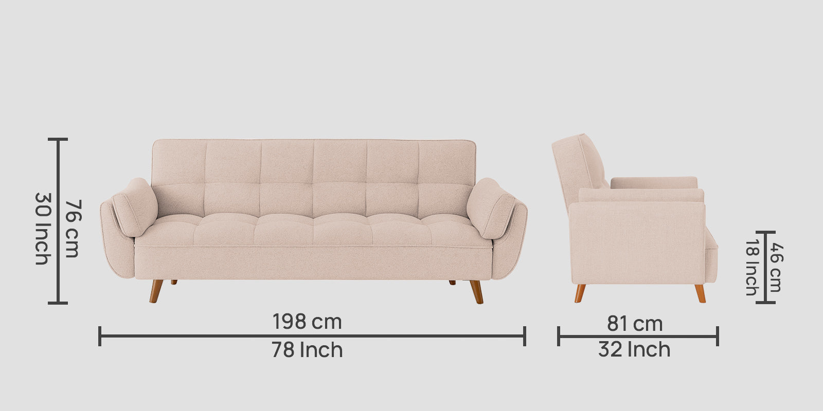Melano Fabric 3 Seater Sofa In Maple Cream Colour