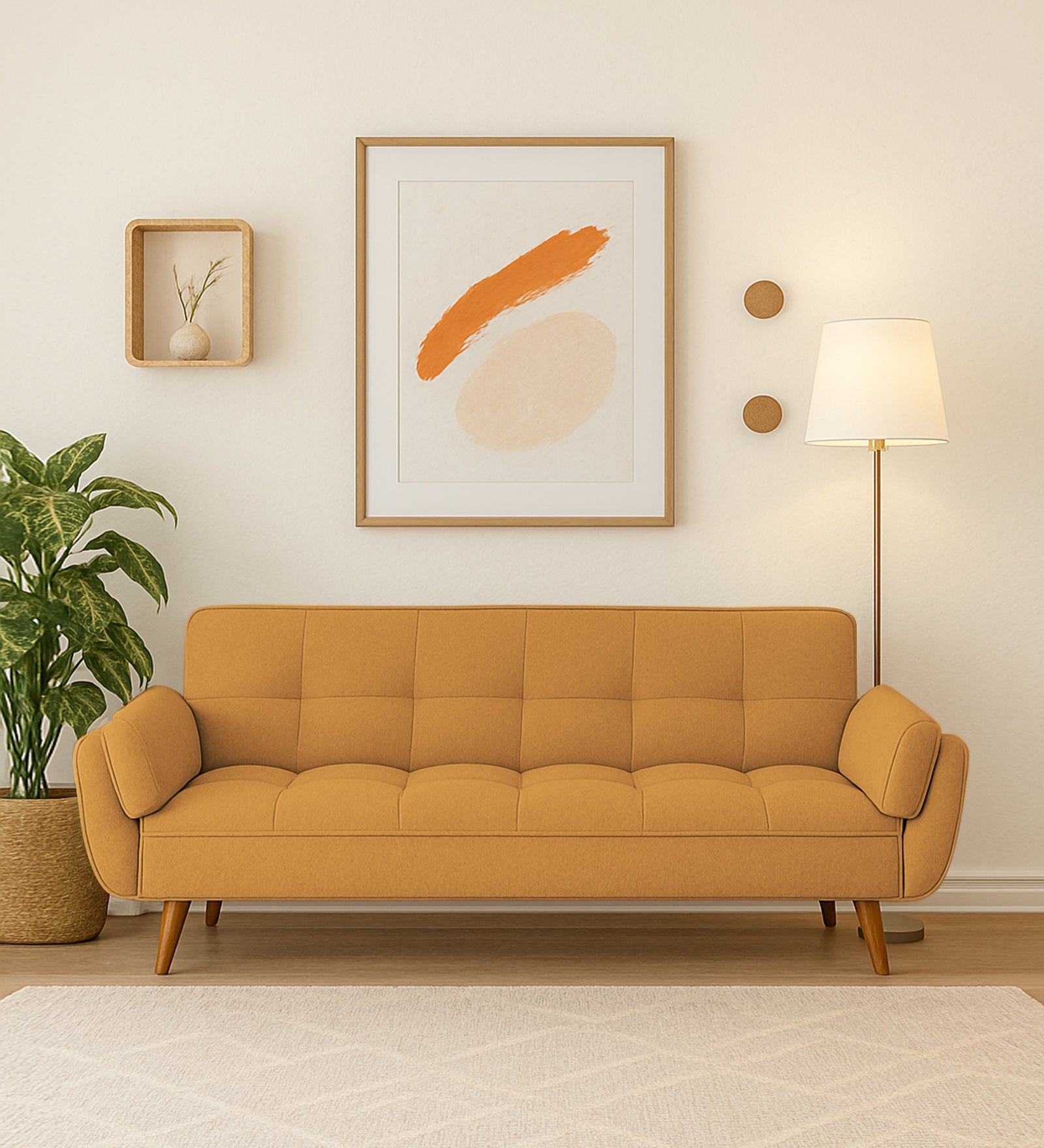 Melano Fabric 3 Seater Sofa In Mellow Yellow Colour