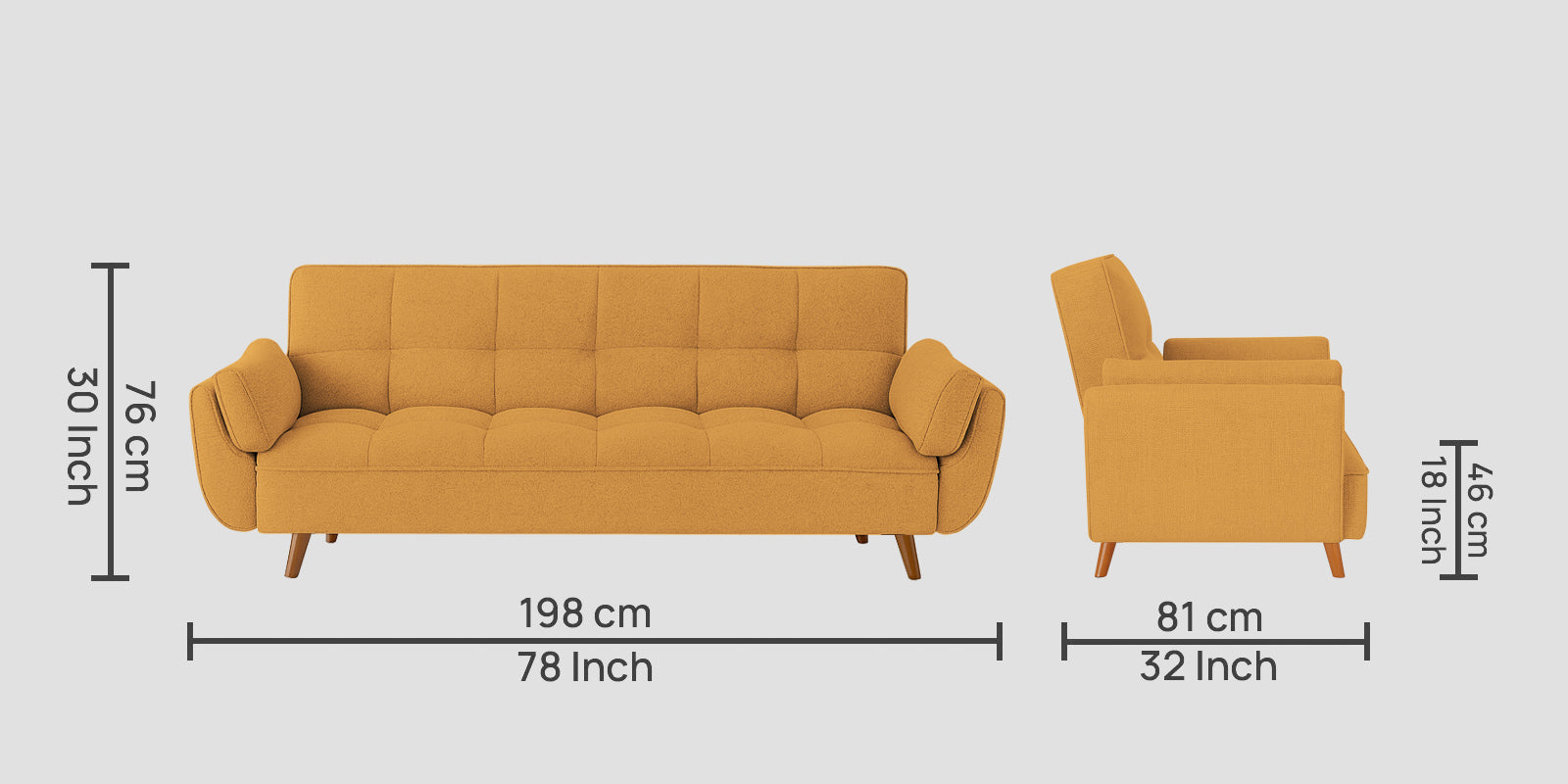 Melano Fabric 3 Seater Sofa In Mellow Yellow Colour