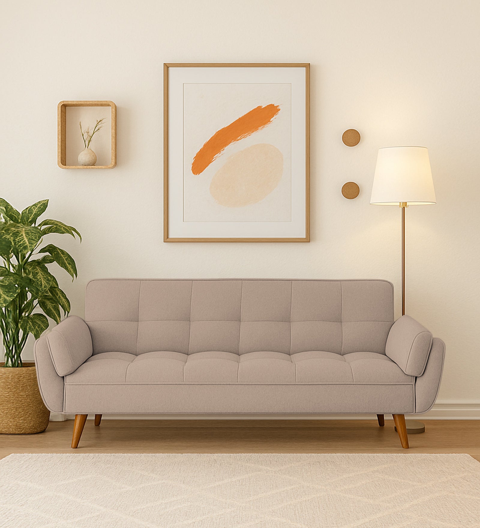 Melano Fabric 3 Seater Sofa In Vanilla Beige Colour