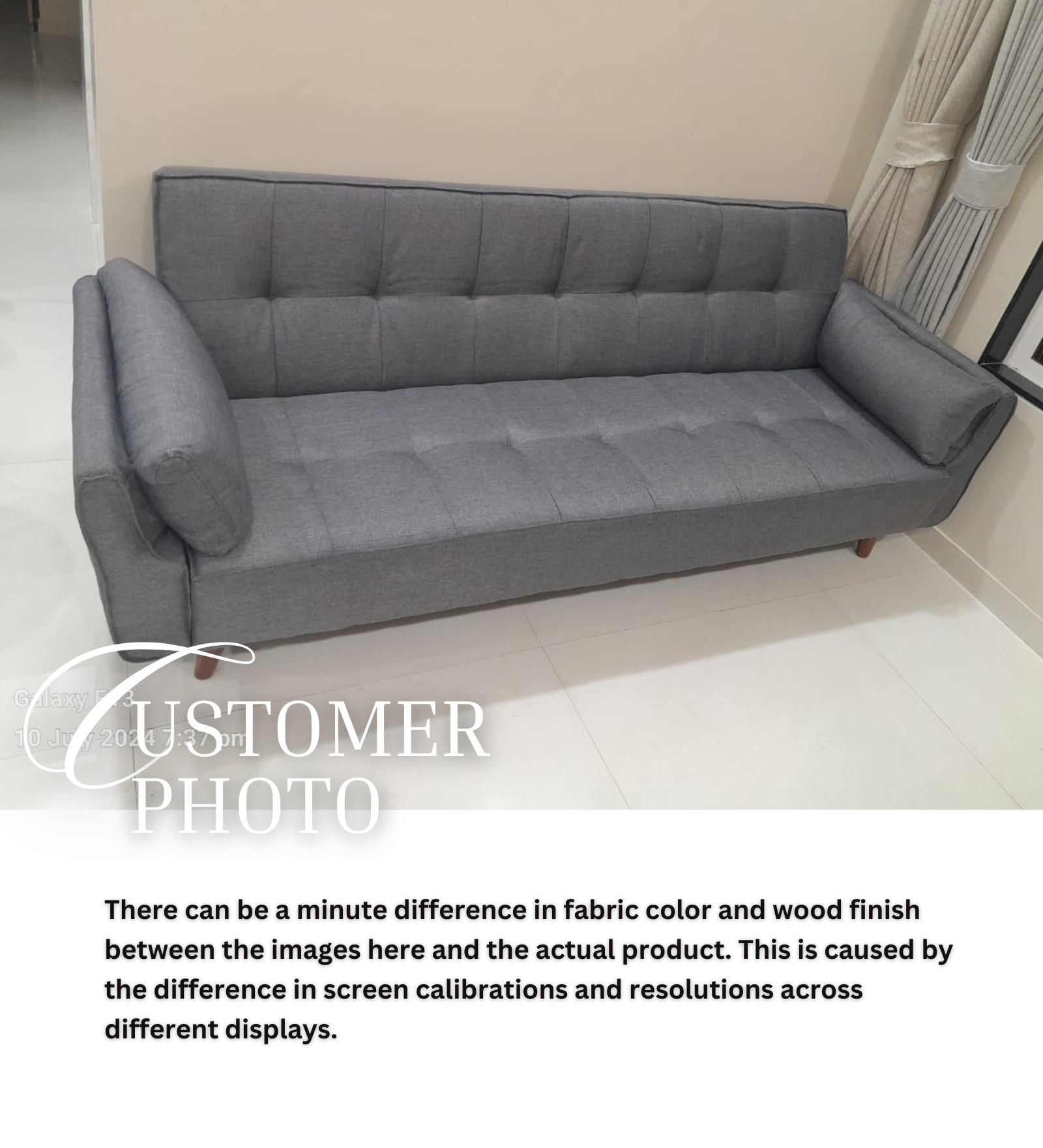 Melano Fabric 3 Seater Convertible Sofa Cum Bed in Sudo Grey Colour