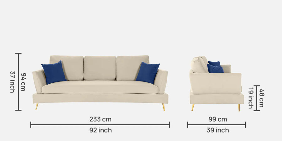 Mercy Velvet 3 Seater Sofa In Camel Beige Colour - Febonic Living
