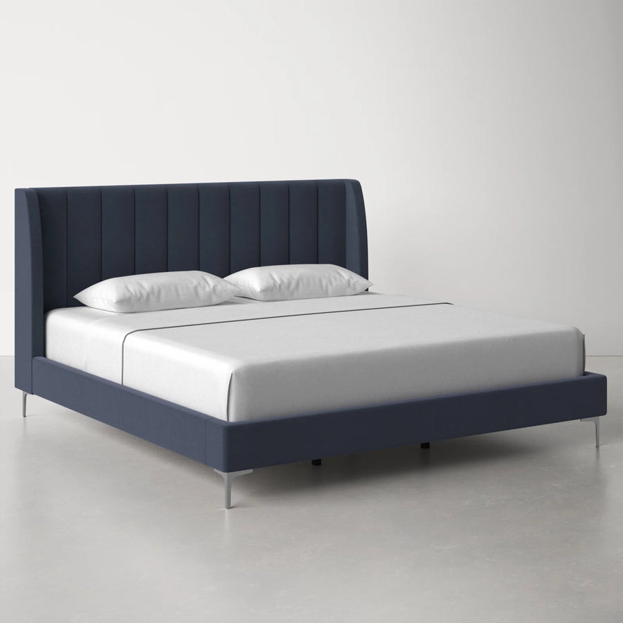 Vitta Fabric Upholstered King Size Bed In Light Blue Colour - Febonic Living