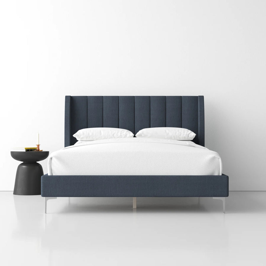 Vitta Fabric Upholstered King Size Bed In Light Blue Colour - Febonic Living