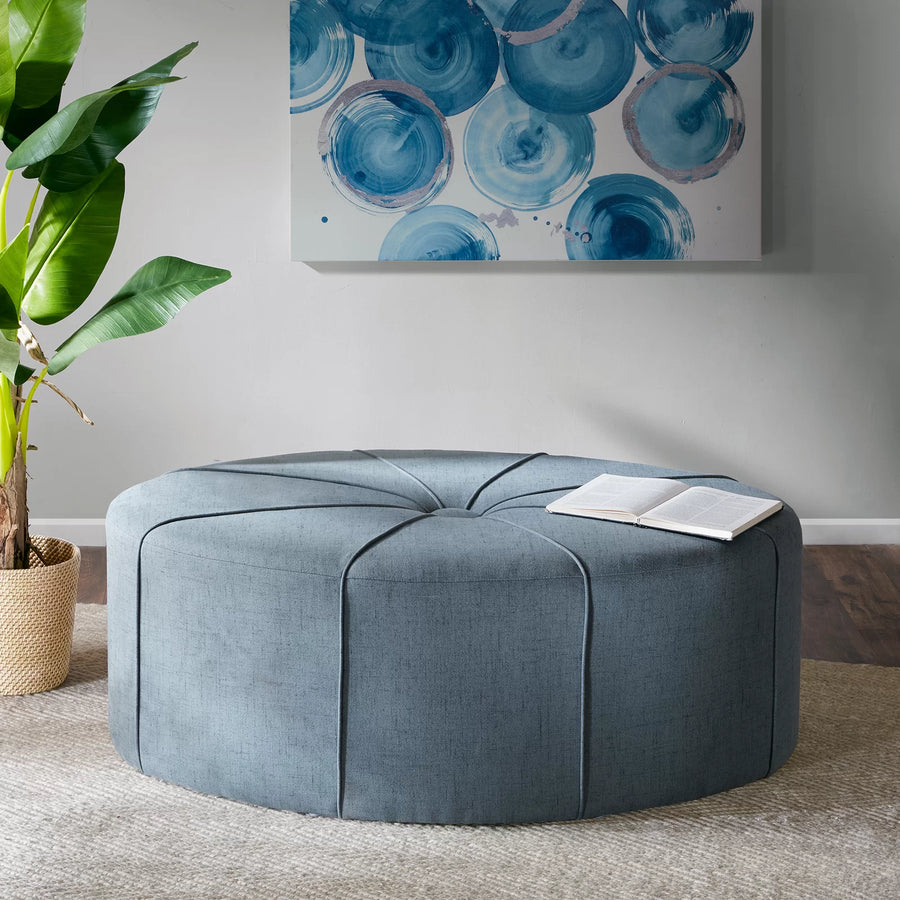 Mimi Fabric Ottoman In Blue Colour - Febonic Living