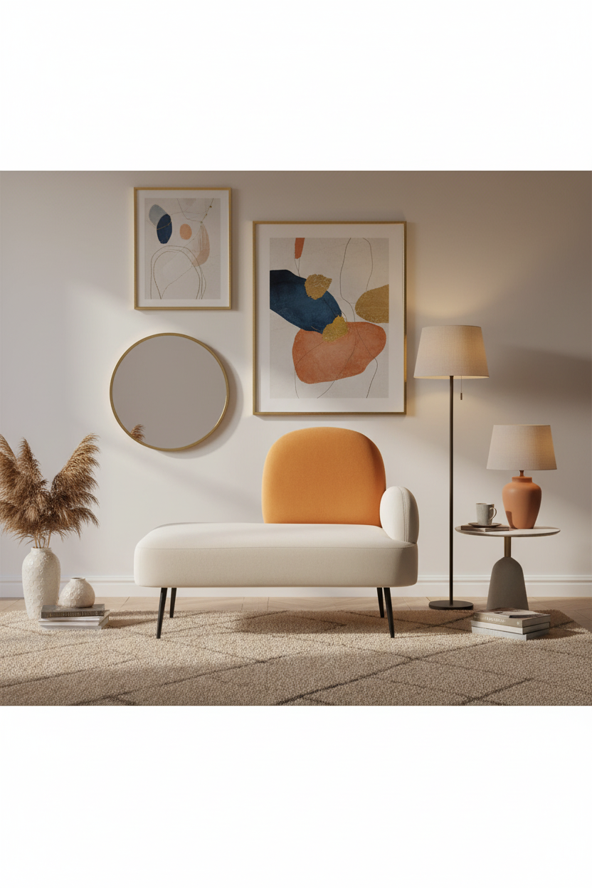 Minch Velvet LHS Chaise Lounger In Warm White And Yam Orange Colour