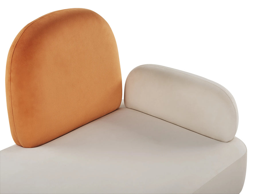 Minch Velvet Lhs Chaise Lounger In Warm White And Yam Orange Colour - Febonic Living