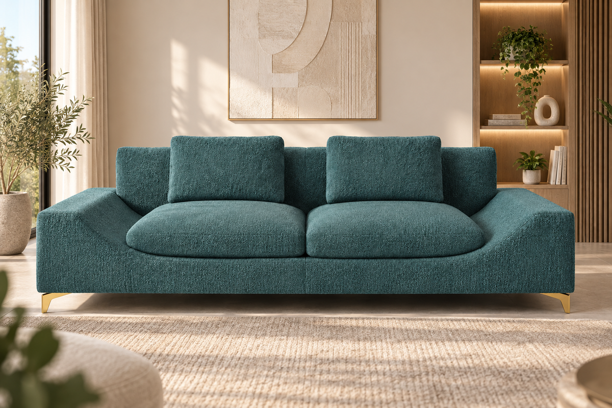 Minot 3 Seater Fabric Sofa - Ocean Blue