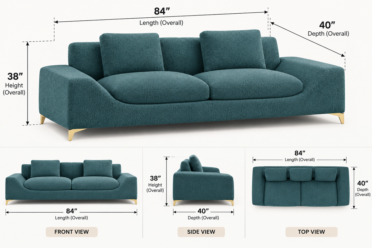 Minot 3 Seater Fabric Sofa - Ocean Blue