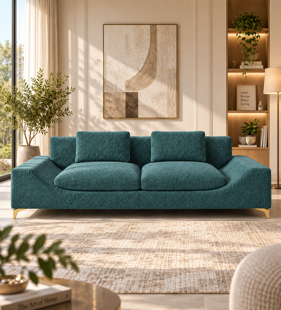 Minot 3 Seater Fabric Sofa - Ocean Blue