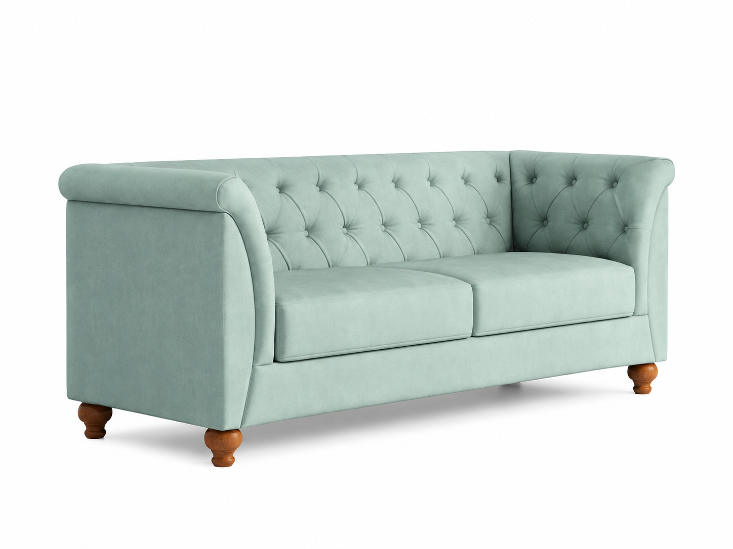 Mint Chesterfield 3 Seater Fabric Sofa – Mint Green - Side View by Febonic Living