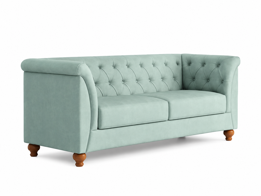 Mint Chesterfield 3 Seater Fabric Sofa – Mint Green - Side View by Febonic Living