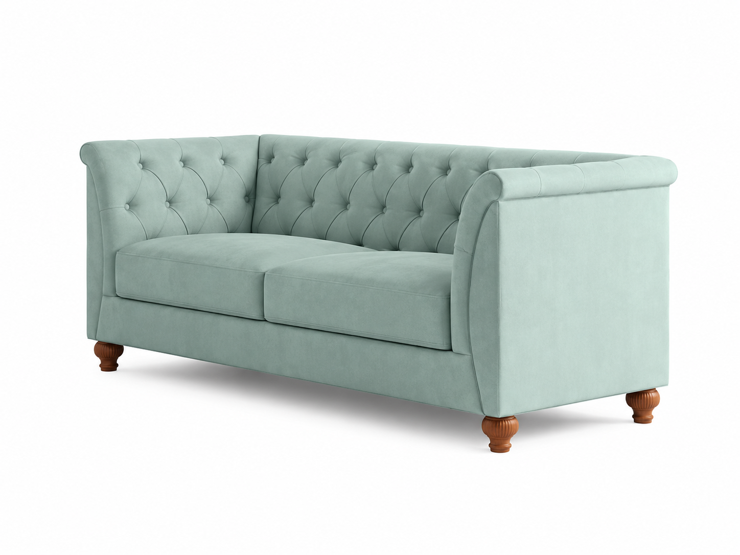 Mint Chesterfield 3 Seater Fabric Sofa – Mint Green - Side View 1 by Febonic Living
