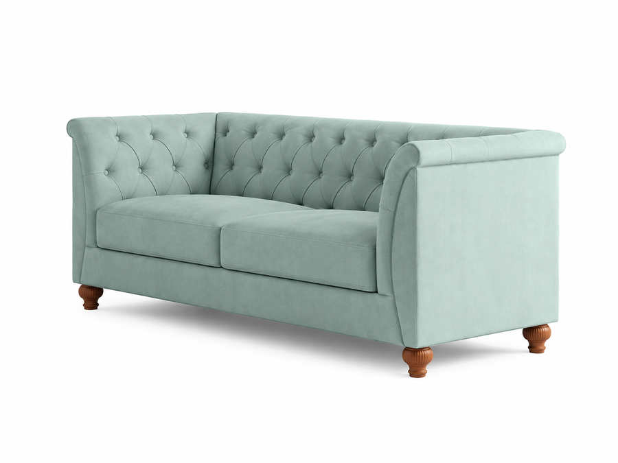 Mint Chesterfield 3 Seater Fabric Sofa – Mint Green - Side View 1 by Febonic Living