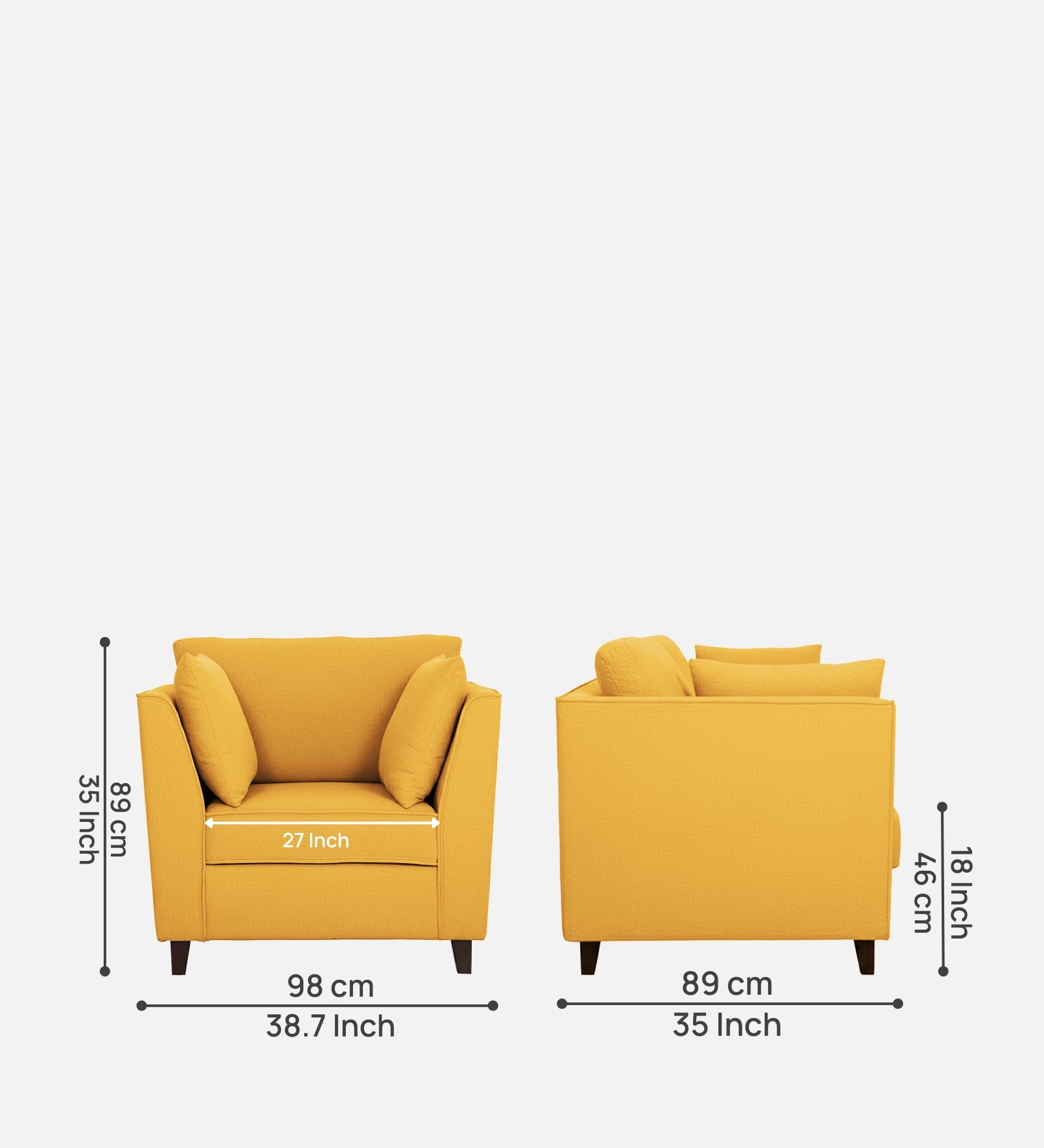 Miranda Fabric 1 Seater Sofa In Bold Yellow Colour
