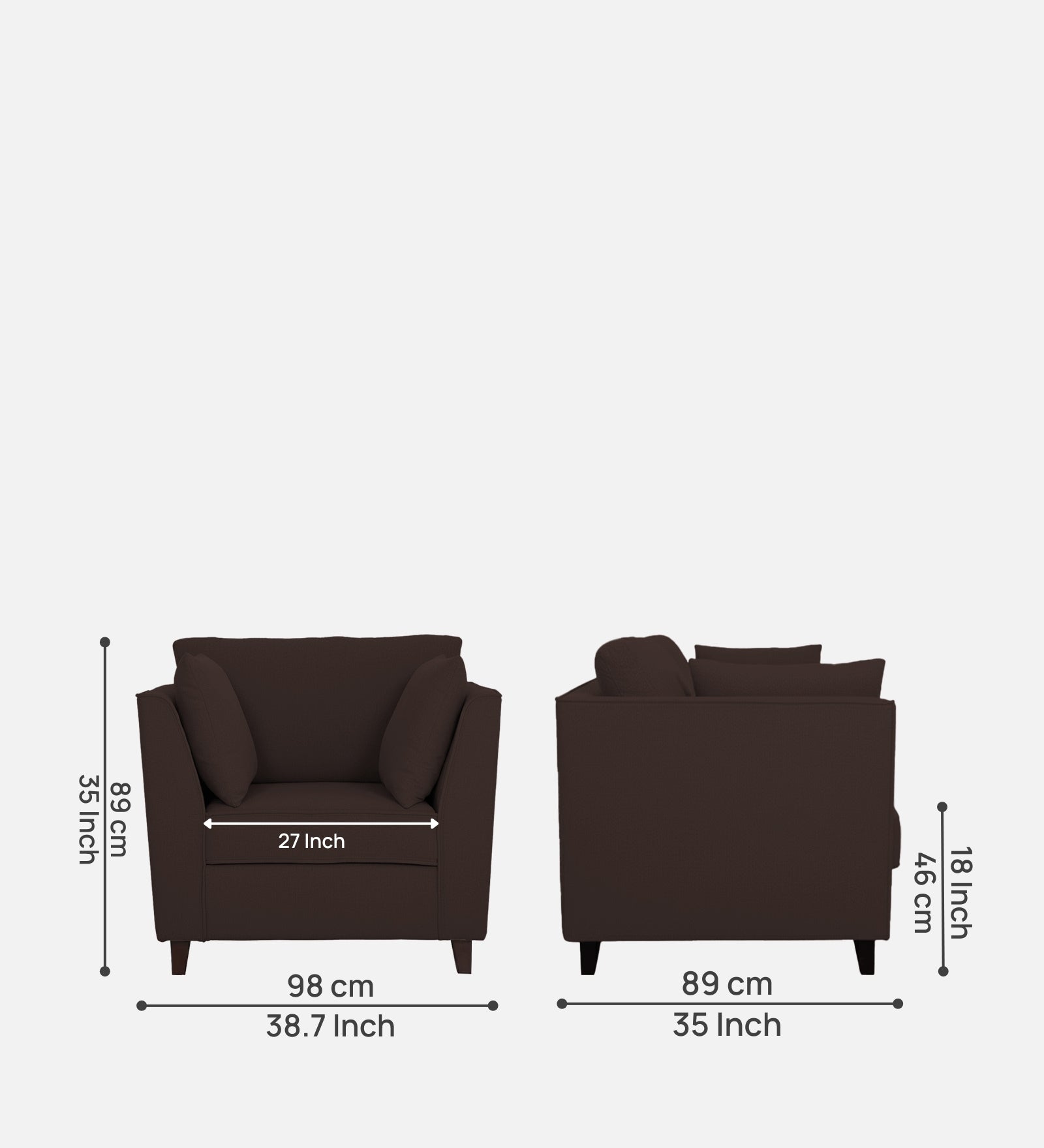 Miranda Fabric 1 Seater Sofa In Coffee Brown Colour