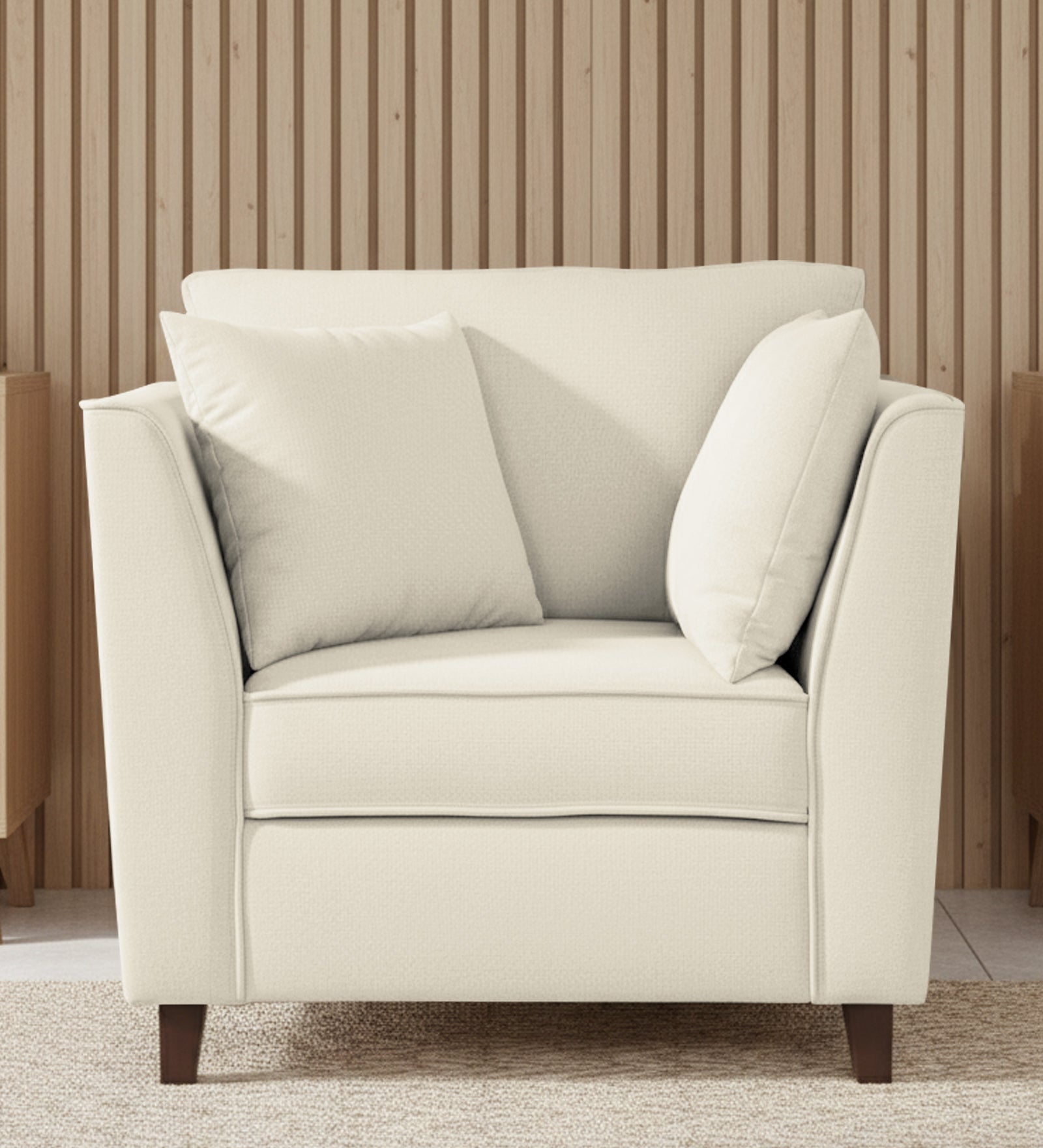 Miranda Fabric 1 Seater Sofa In Ivory Cream Colour