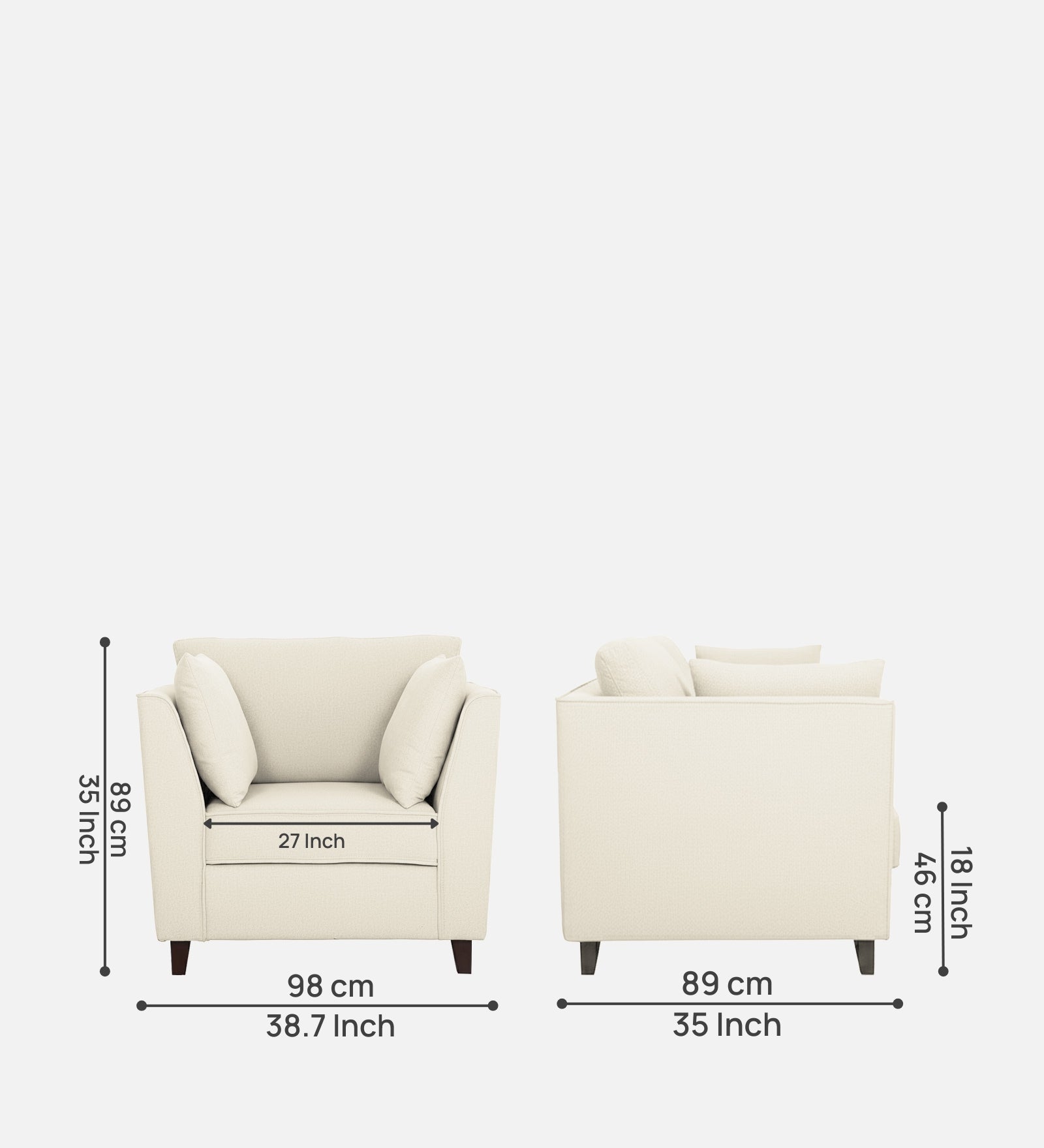 Miranda Fabric 1 Seater Sofa In Ivory Cream Colour