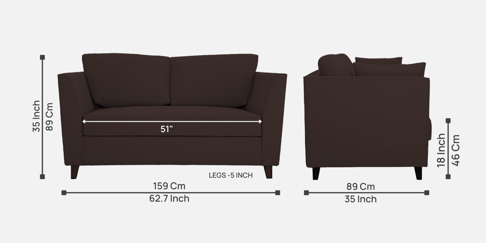 Miranda Fabric 2 Seater Sofa In Coffee Brown Colour