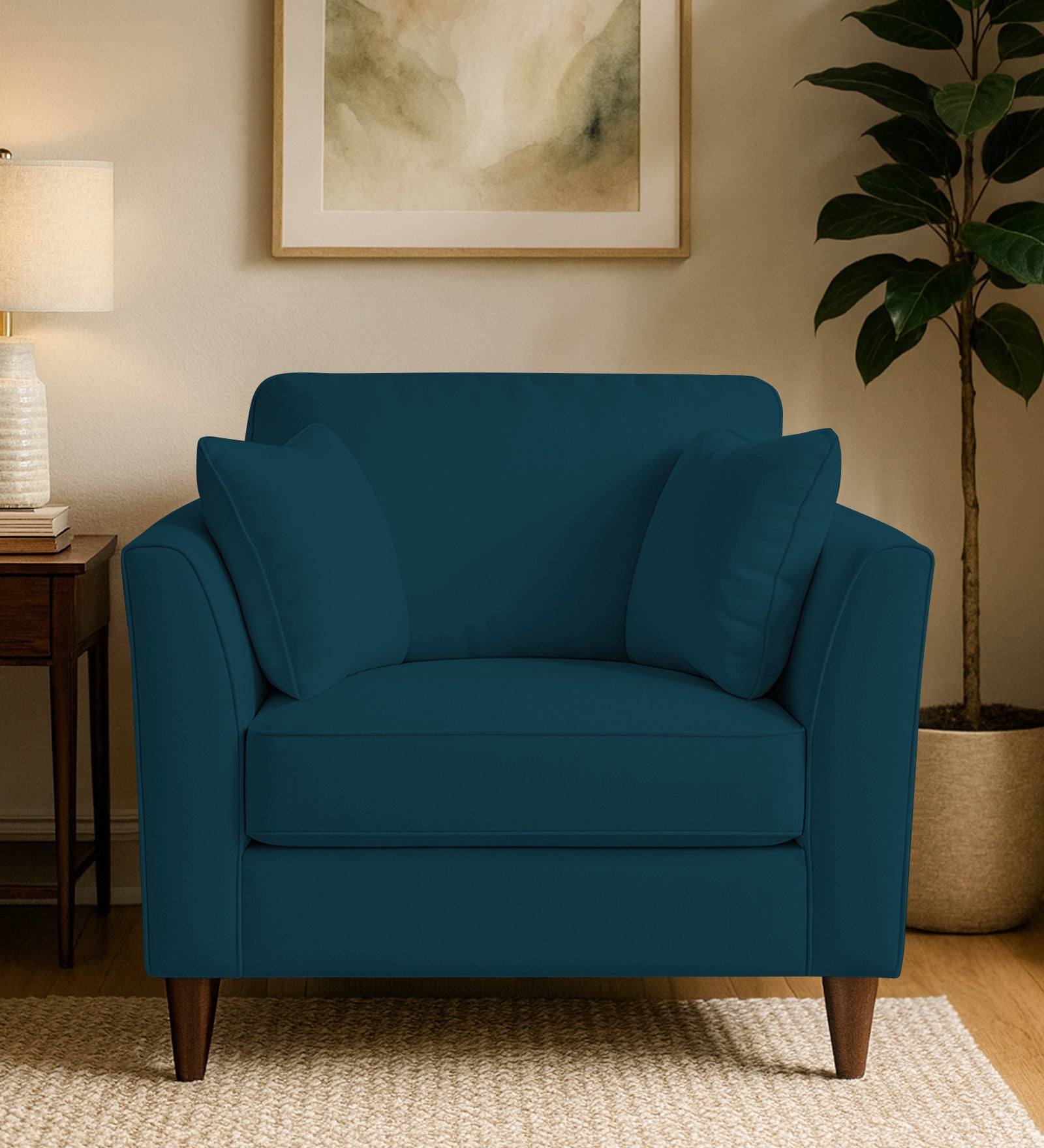 Miranda Velvet 1 Seater Sofa In Azura Blue Colour