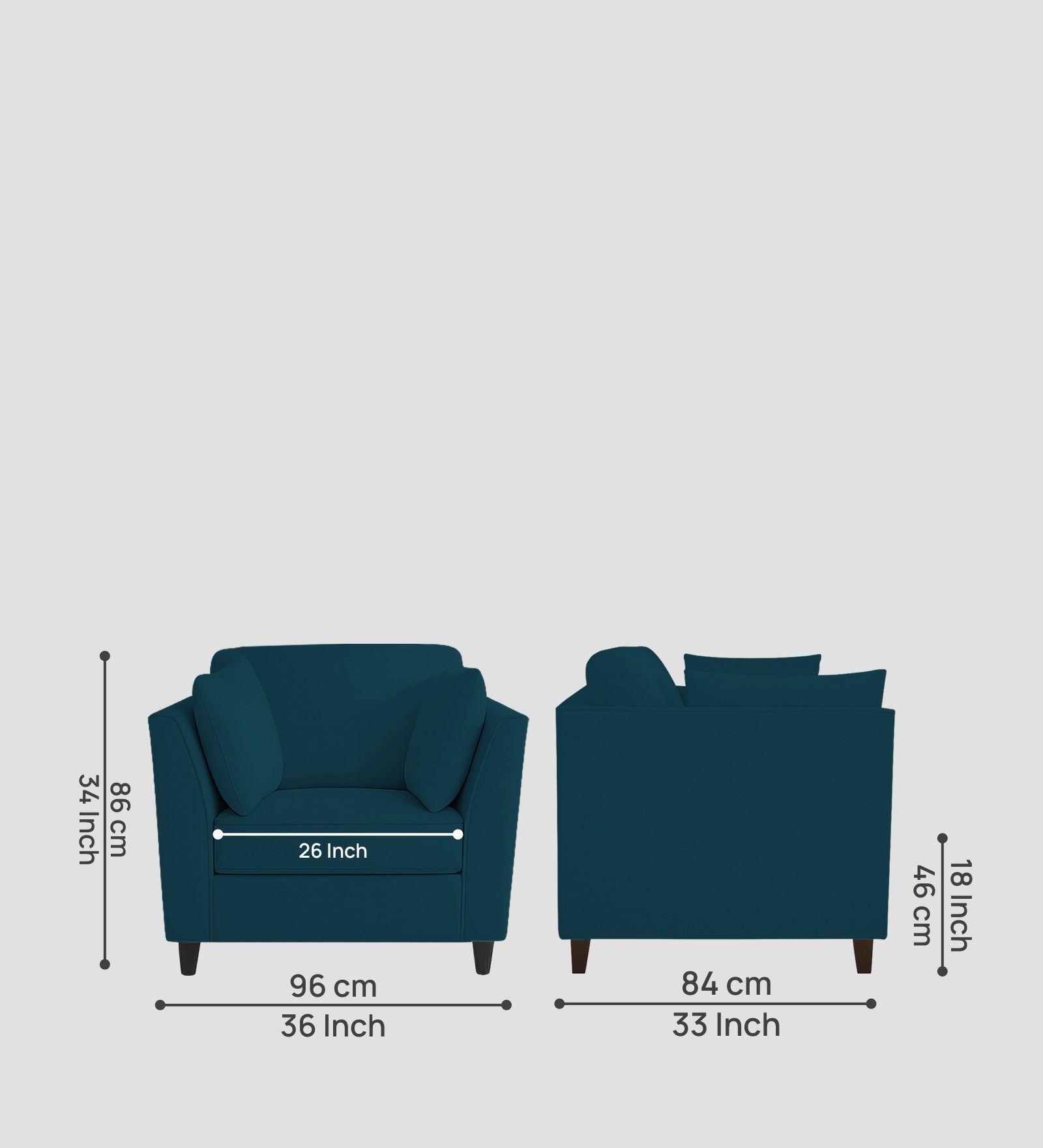 Miranda Velvet 1 Seater Sofa In Azura Blue Colour