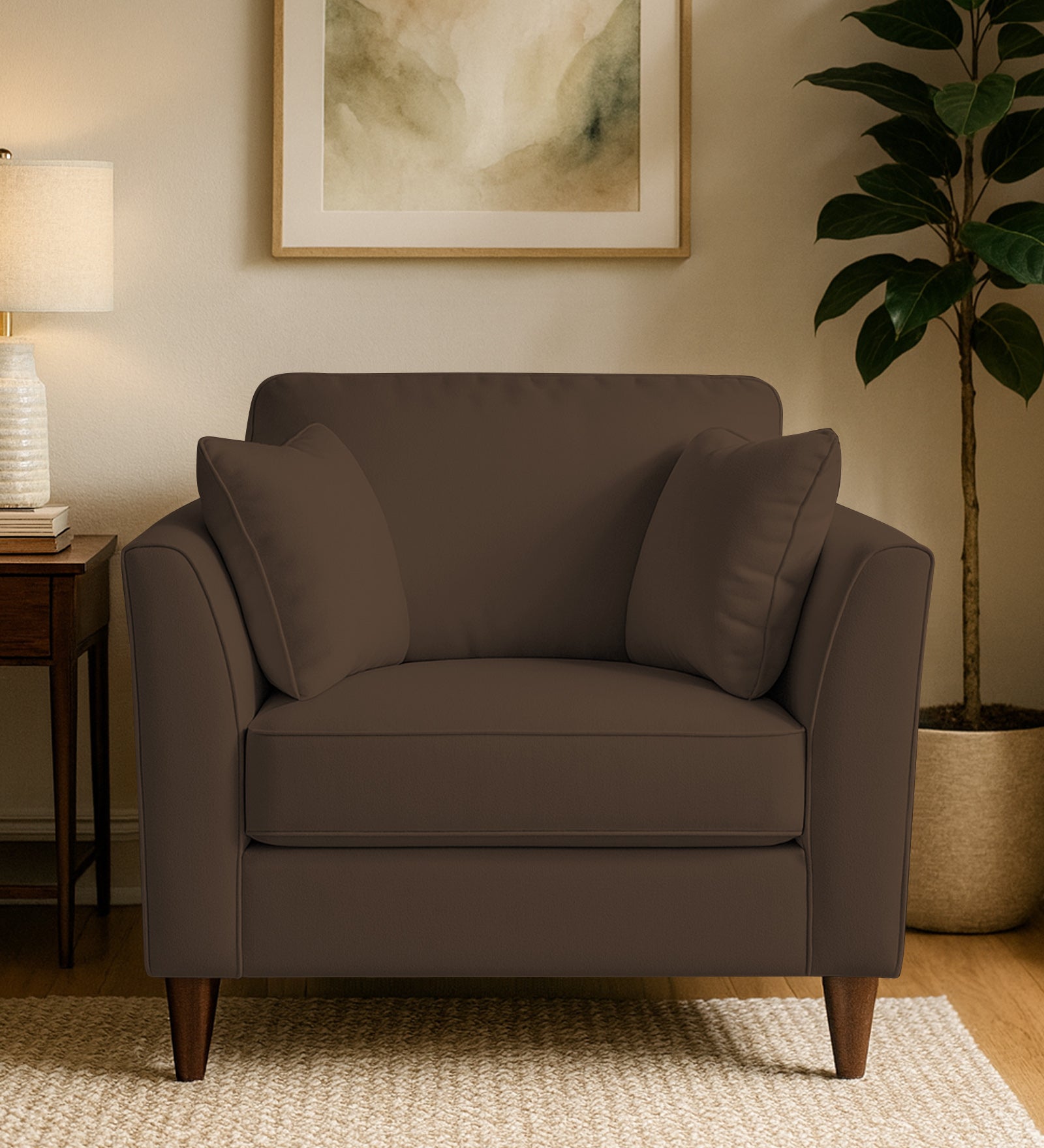 Miranda Velvet 1 Seater Sofa In Mocha Brown Colour