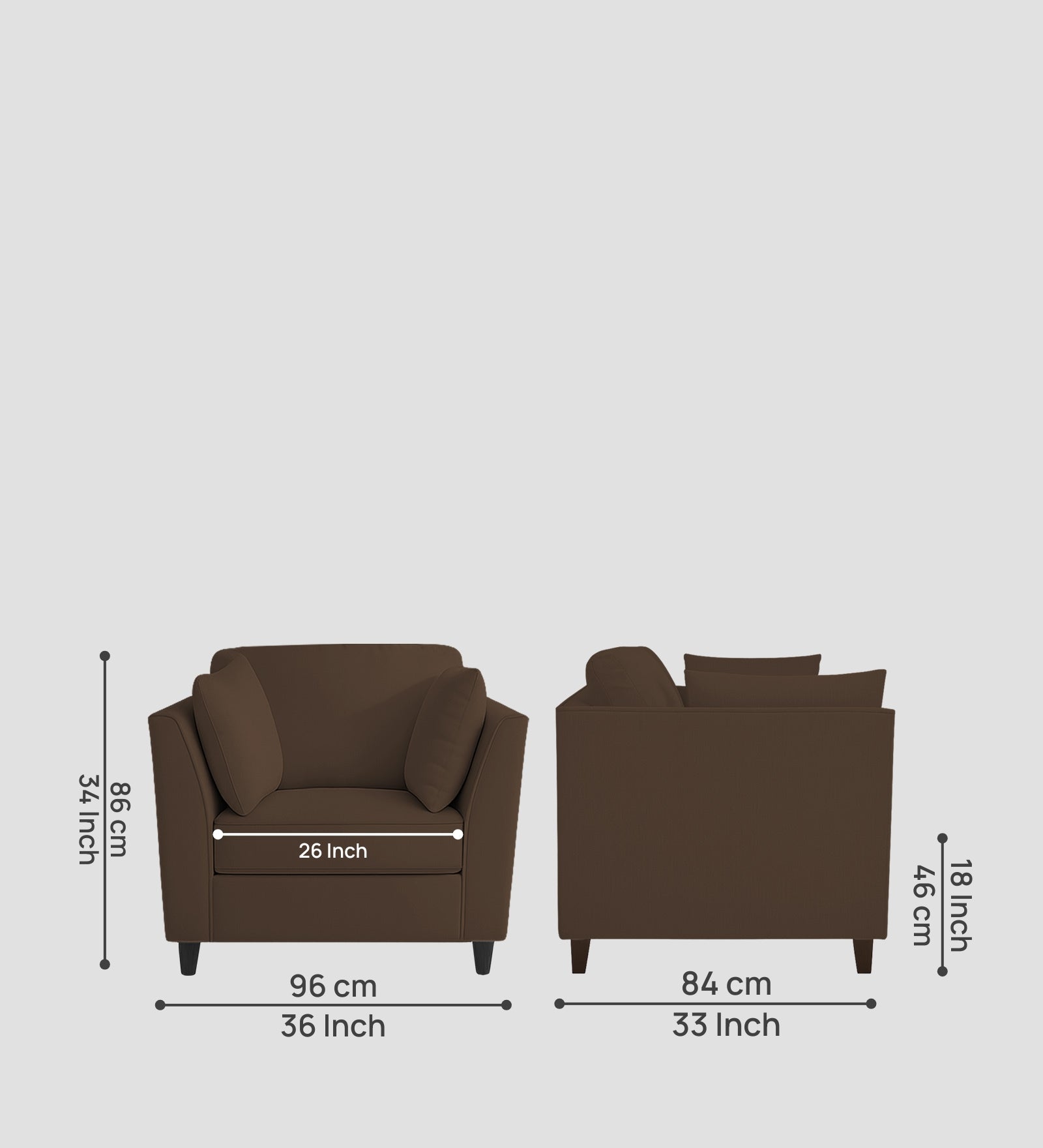 Miranda Velvet 1 Seater Sofa In Mocha Brown Colour
