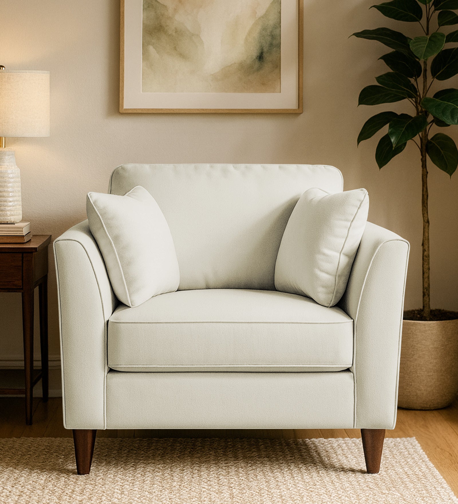 Miranda Velvet 1 Seater Sofa In Warm White Colour