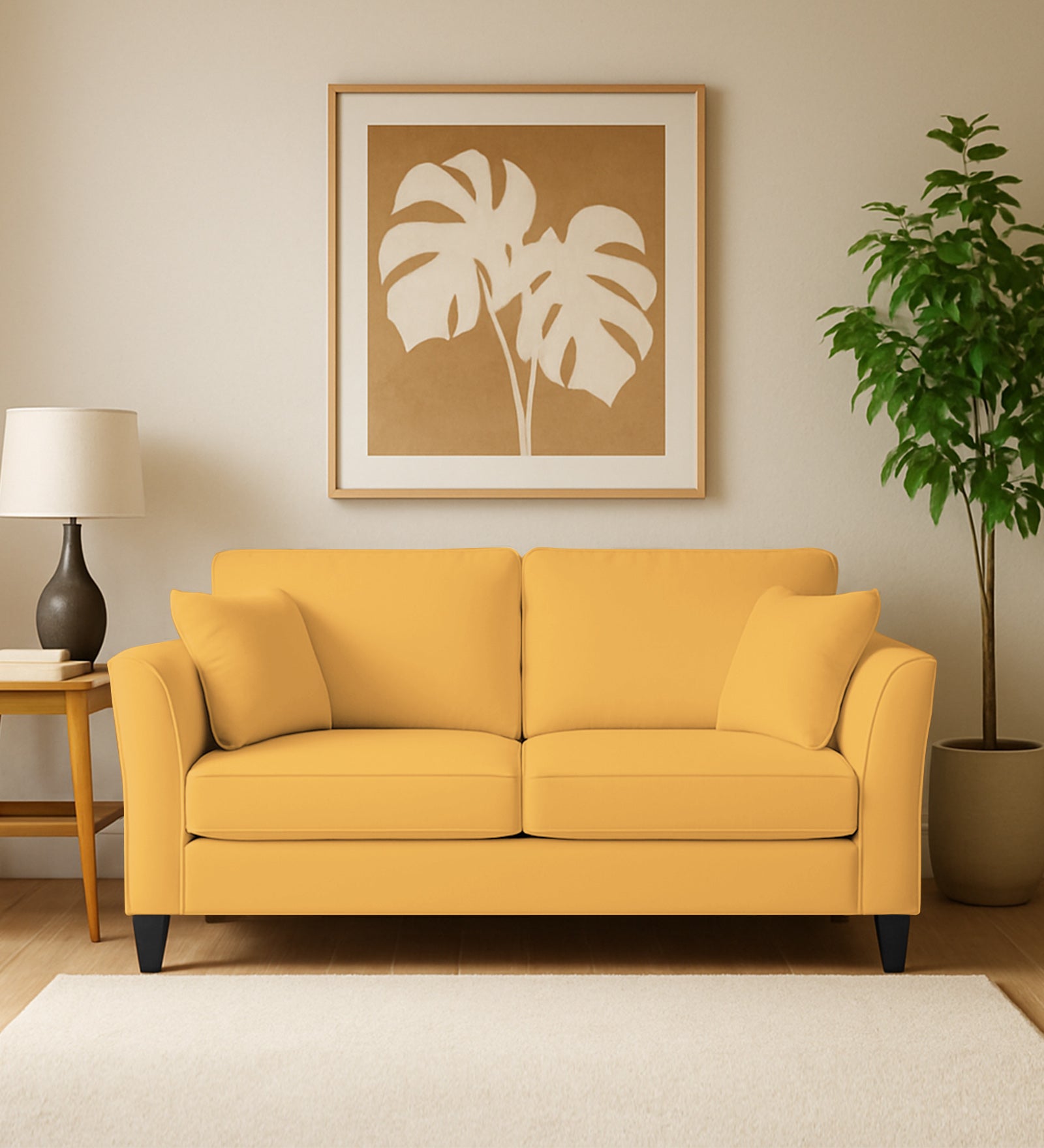 Miranda Velvet 2 Seater Sofa In Turmeric Yellow Colour