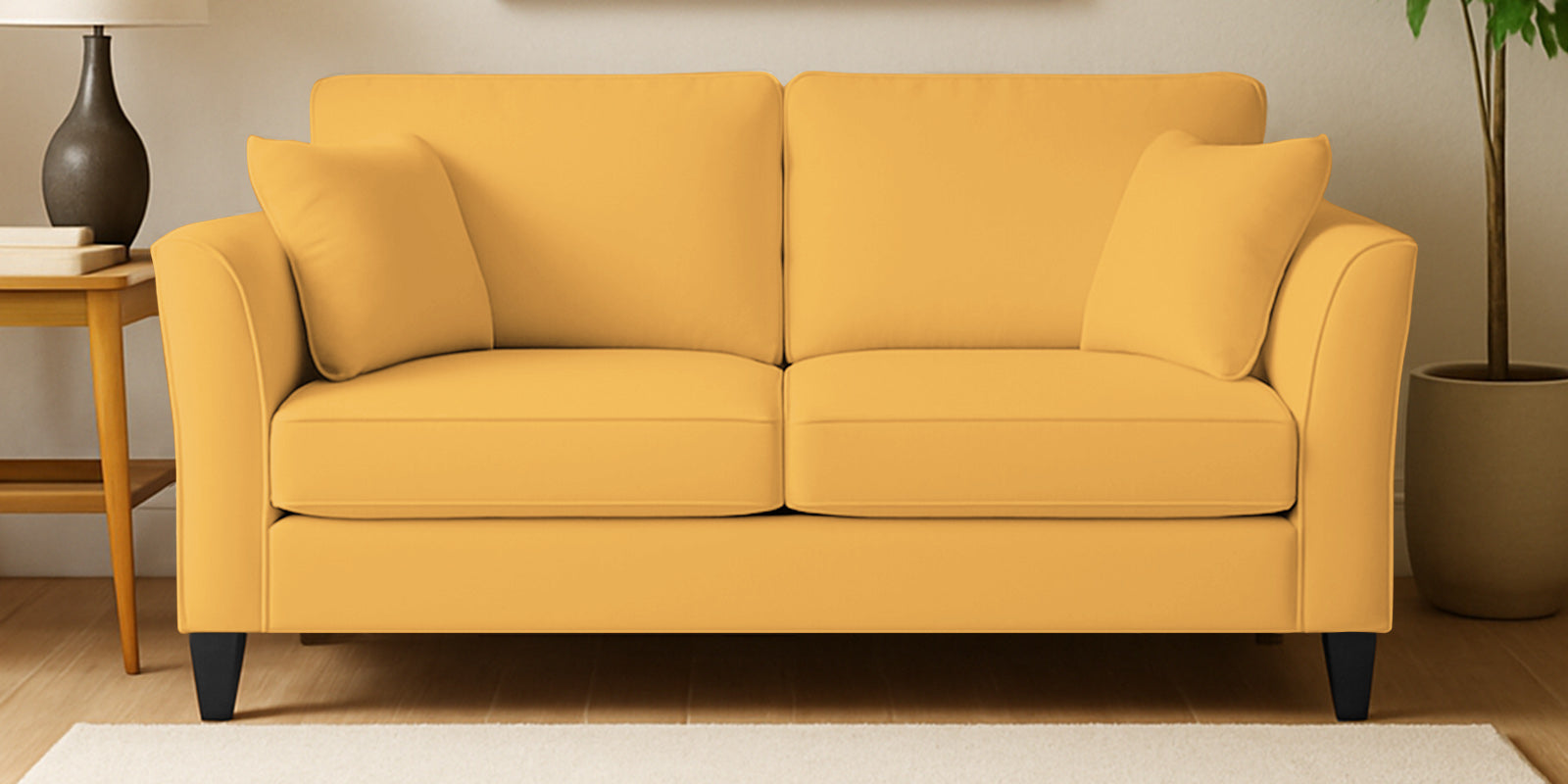 Miranda Velvet 2 Seater Sofa In Turmeric Yellow Colour