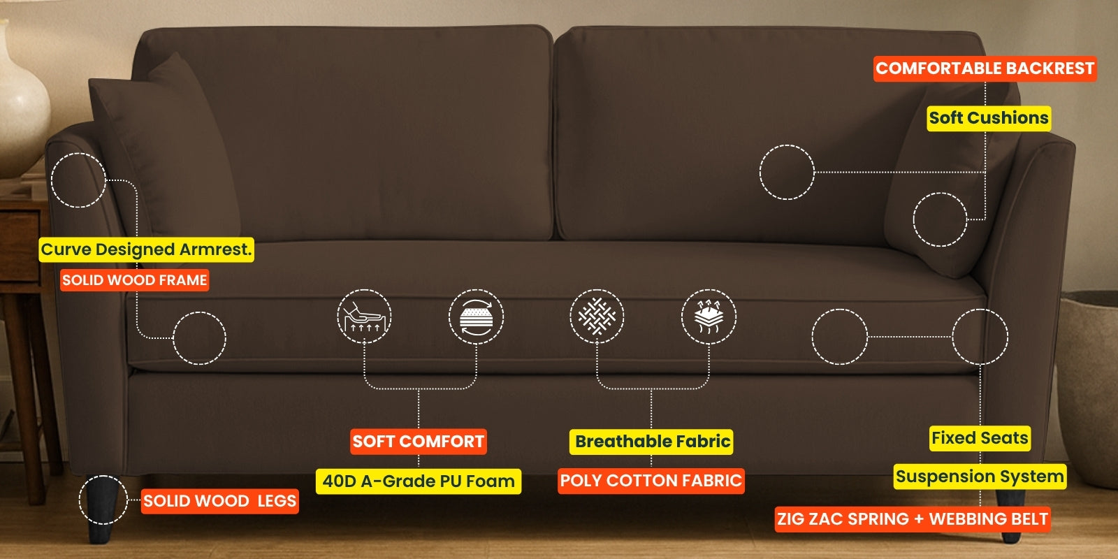 Miranda Velvet 2 Seater Sofa In Warm White Colour