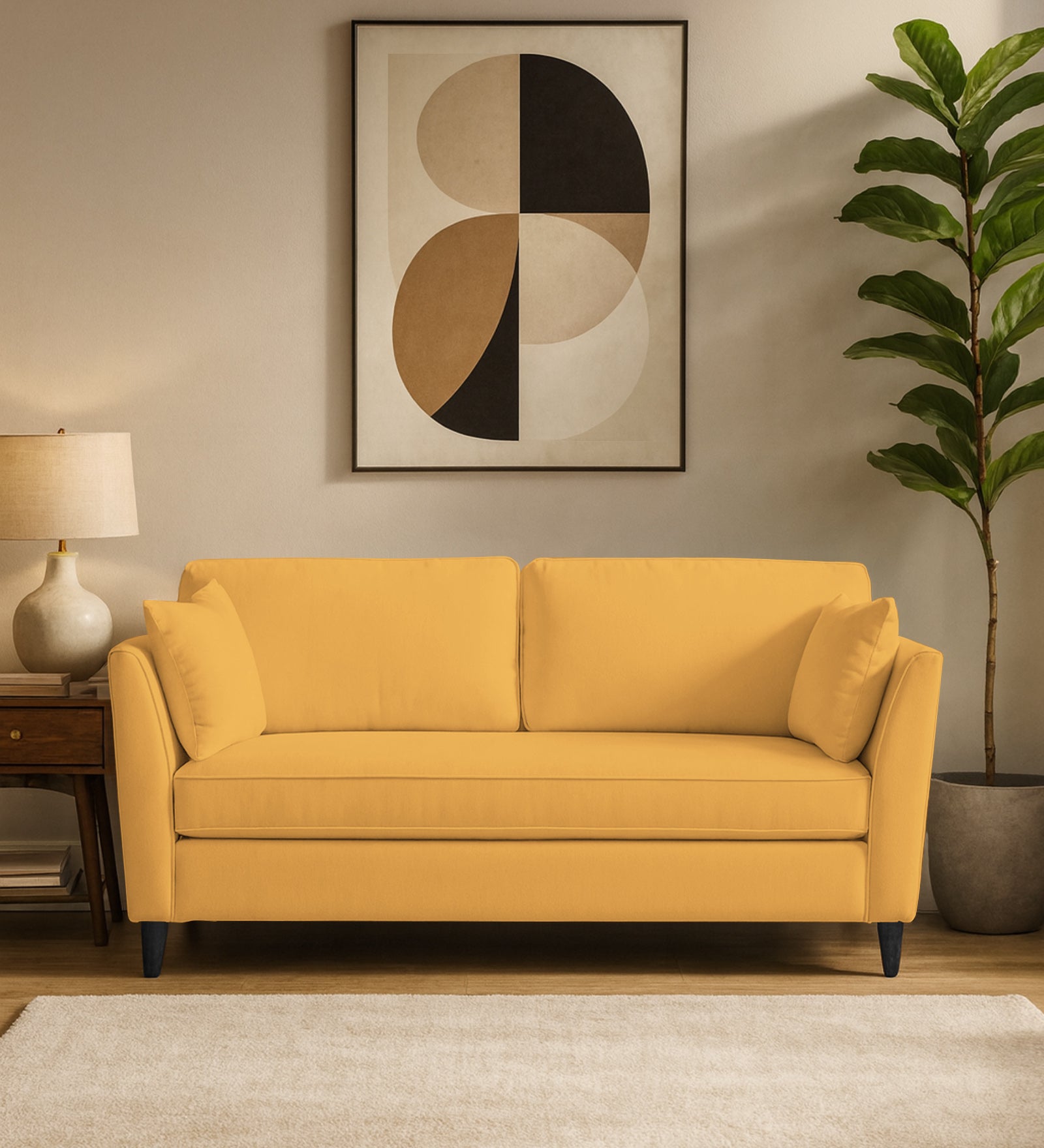 Miranda Velvet 3 Seater Sofa In Turmeric Yellow Colour