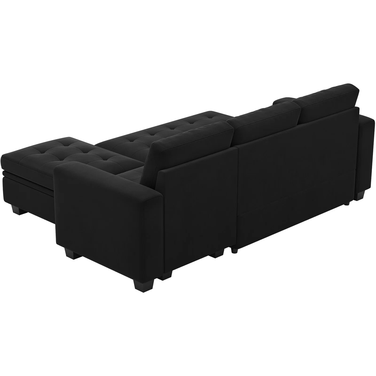 Miro Velvet 3 Seater Pull Out Sofa Cum Bed With Storage Ottoman In Adam Black Colour