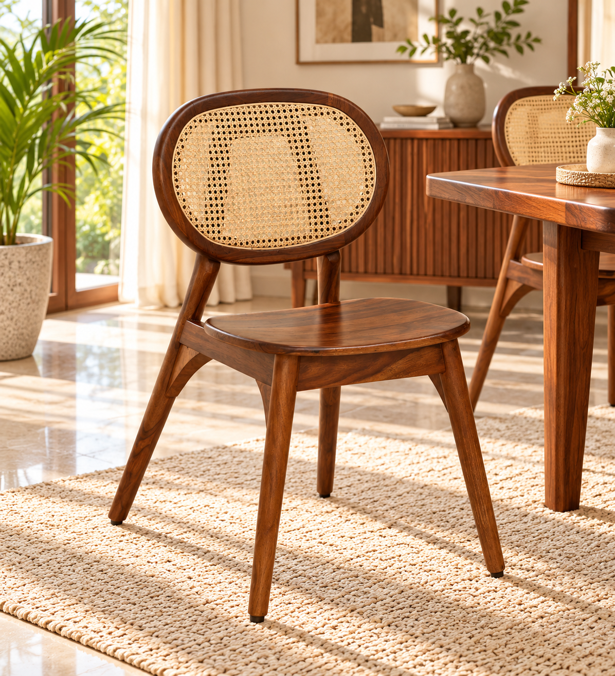 Mitto Sheesham Wood Dining Chairs In Provincial Teak Finish (Set Of 2)