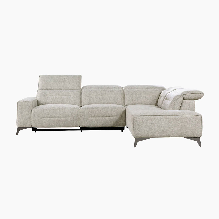 Modela 5 Seater Corner Sofa With Recliner - Light Grey - Front View by Febonic Living