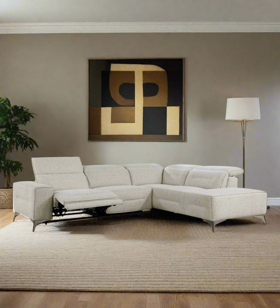 Modela  5 Seater Corner Sofa With Fabric Recliner - Light Grey by Febonic Living